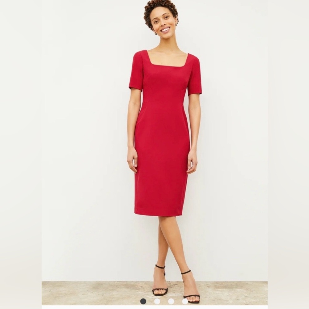 MM La Fleur Nora Square Neck Red Sheath Dress in Rhubarb